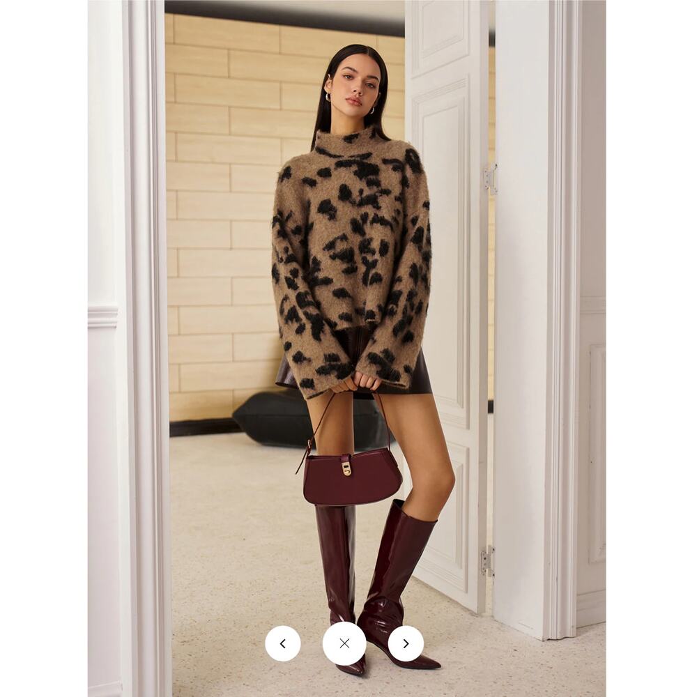 Commense Wool-Blend Leopard Fuzzy Sweater Sz M
